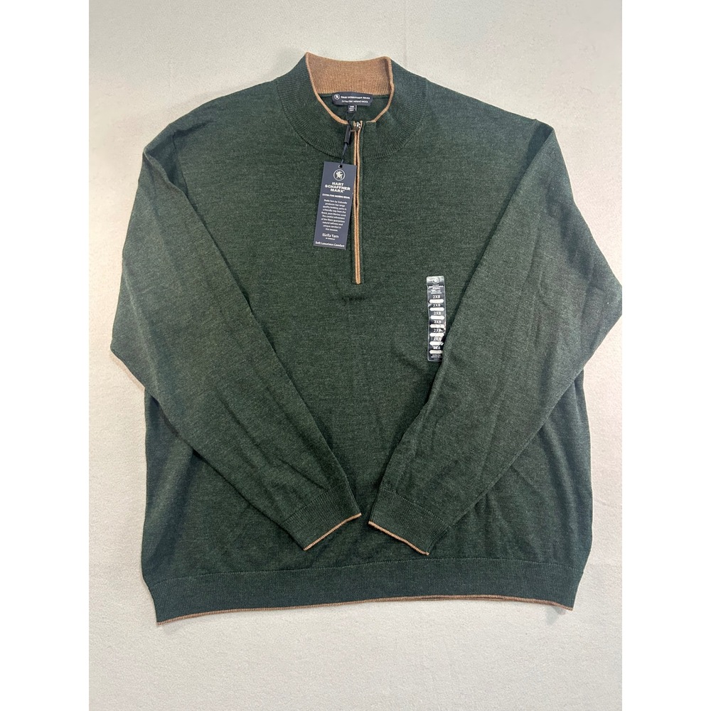 Hart Schaffner Marx Quarter Zip Sweater Mens 2XB Green Merino Wool Big Man NEW